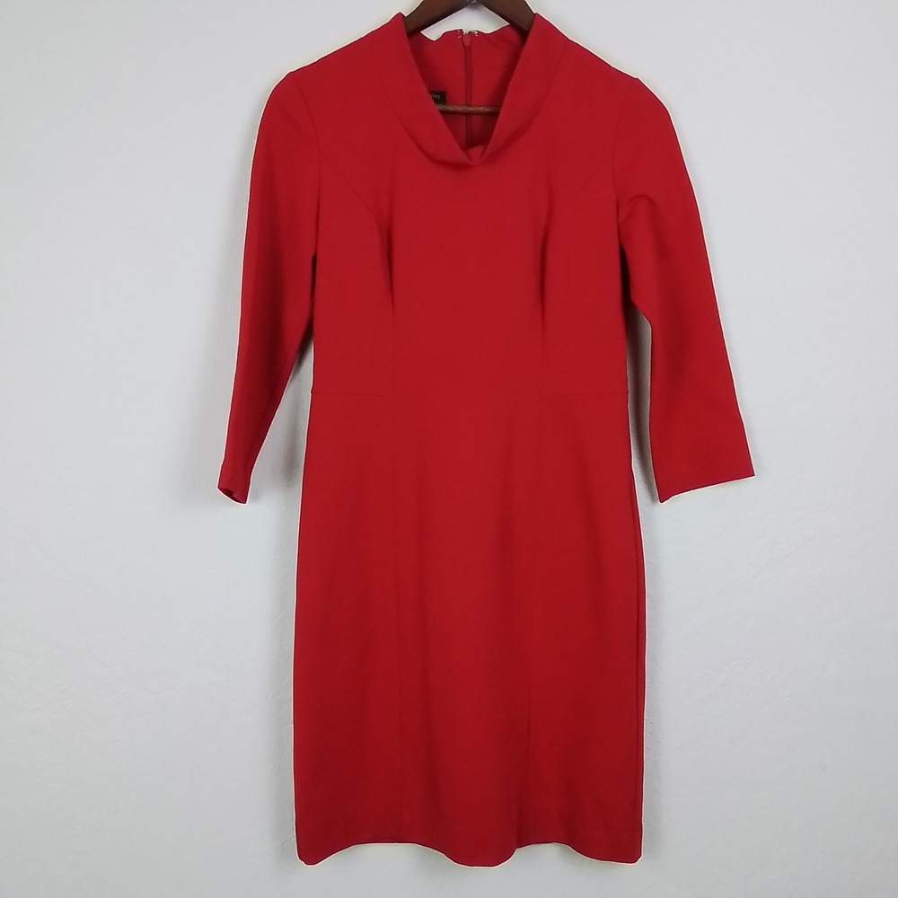 Talbots Red Sheath Dress 2 Heavy Thick‎ Cowl Neck 3/4 Sleeve Workwear Career - Picture 5 of 13